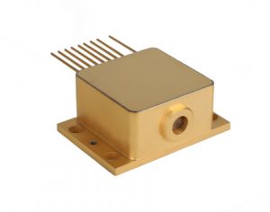 brass or gold colored ultra-compact high heat load laser diode housing