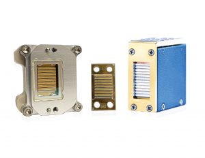 3 unique laser diode stack configurations showing the individual diode bars, mounting hardware