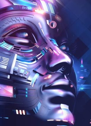 image of an artificial intelligence face made of technology