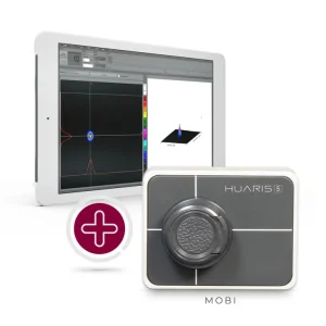 image of o compact laser profiler hardware and a compact tablet device with software displayed