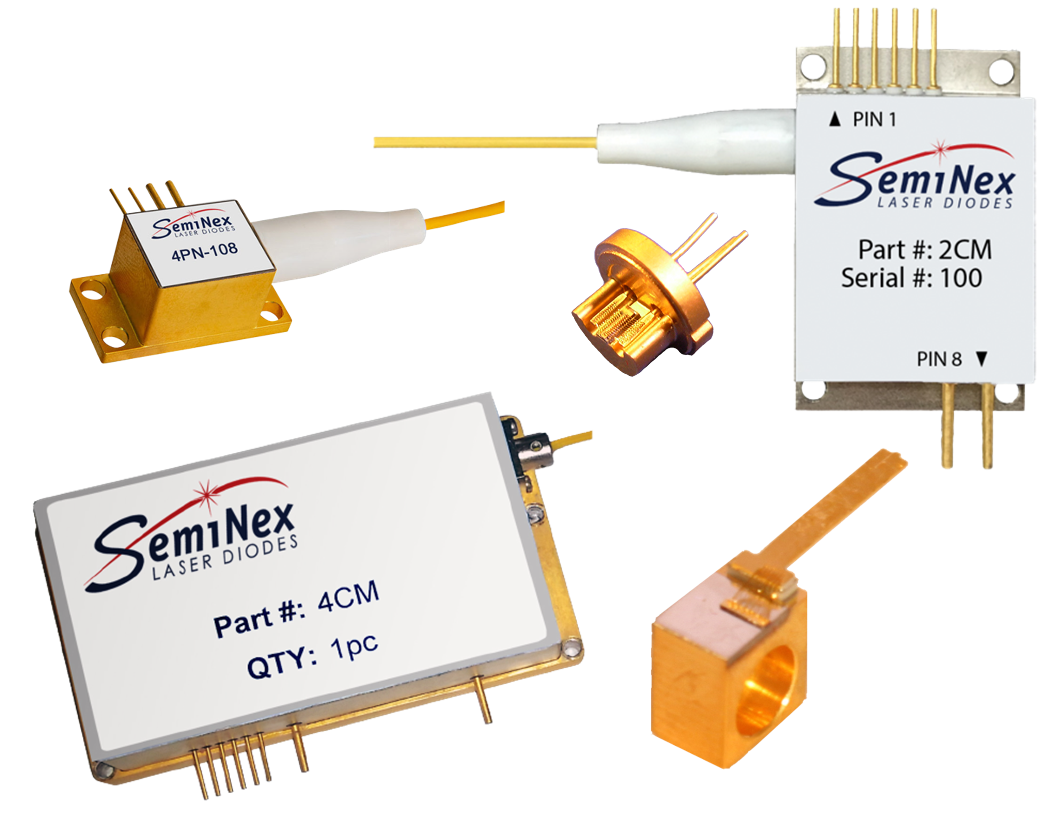 image of several free-space and fiber-coupled laser diode package types