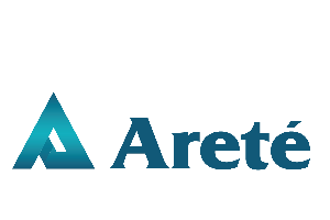 Arete logo dark teal with stylized A, triangle, Delta symbol