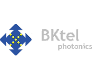 BKtel logo with grey lettering, blue telecom symbol with yellow dotted line cross