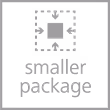simple graphic with a dotted line box, arrows pointing inward to a smaller solid box and 'smaller package' text