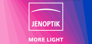 JENOPTIK logo blue to pink gradient, rectangle with white letters