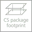 simple graphic with two planes connected by supports and 'CS package footprint' text