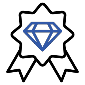simple line art illustrating a 'diamond award' for high-quality