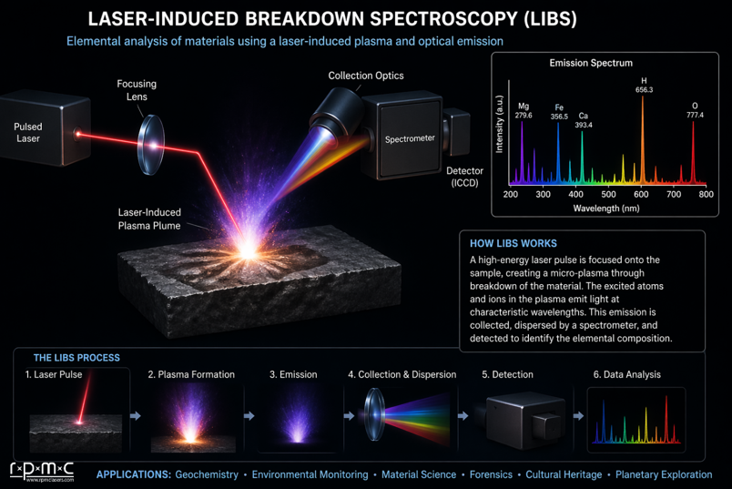Laser Induced Breakdown Spectroscopy LIBS setup infographic