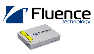 fluence technology logo and one of their ultrafast femtosecond fiber lasers