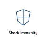 simple line graphic of a shield illustrating shock immunity of fluence fiber lasers