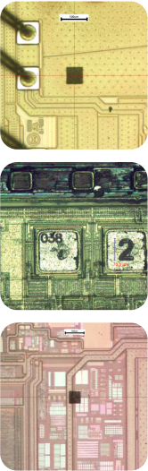 microcutter laser for integrated circuit diagnostics application examples showing various microelectronics under microscope