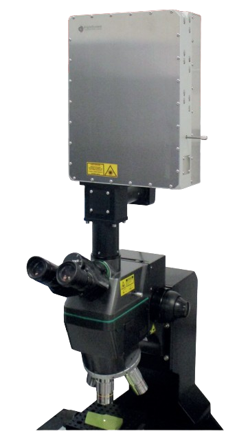 laser microcutter for integrated circuit diagnostics mounted to a microscope