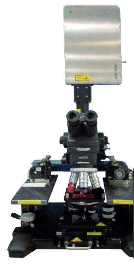 laser microcutter for integrated circuit diagnostics, mounted to a microscope