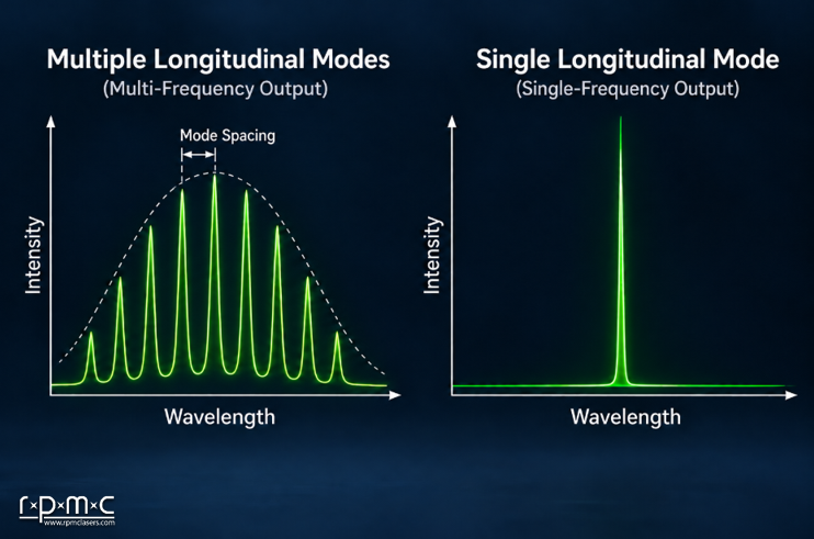 Illustration of single longitudinal mode and single-frequency laser output